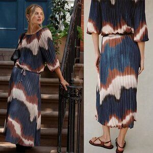 NEW Bella Dahl Unlined Drawstring Waist Pleated Midi Skirt Brown Size: Medium